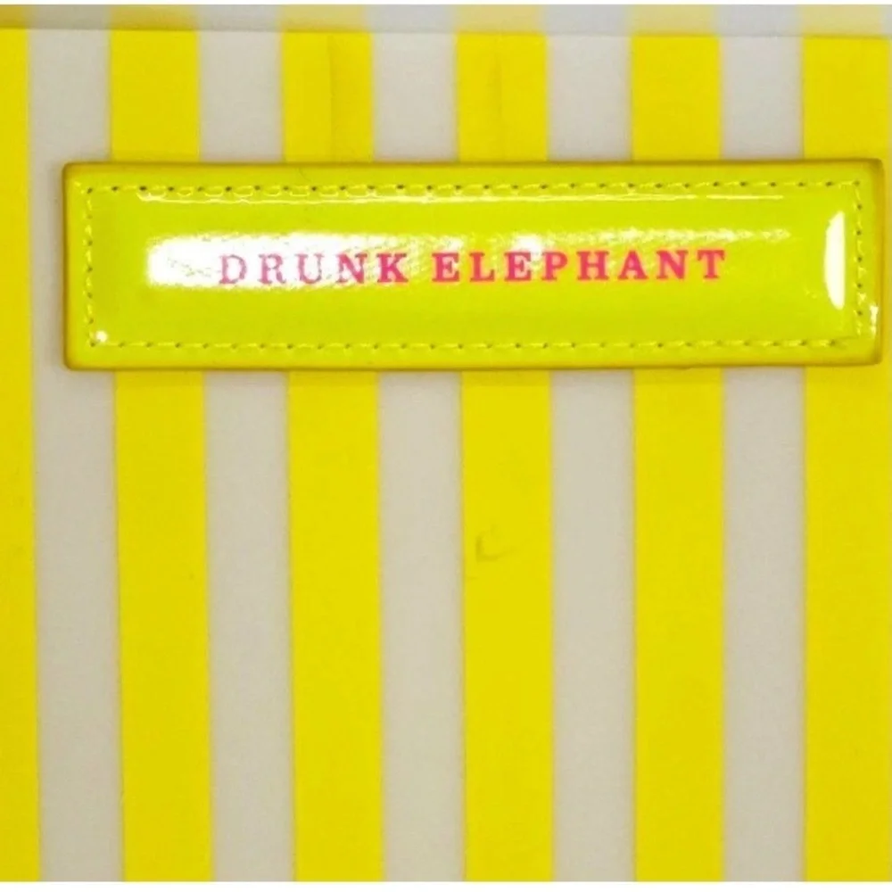 Drunk elephant yellow neon & white striped shopping/beach/ tote bag+coinbag NIP - Picture 4 of 10